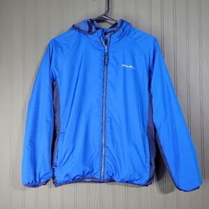 Eddie Bauer Reversible Hooded Jacket Windbreaker/Fleece Blue Camo Youth Boys M